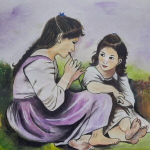 Two Little Girls are playing watercolor painting