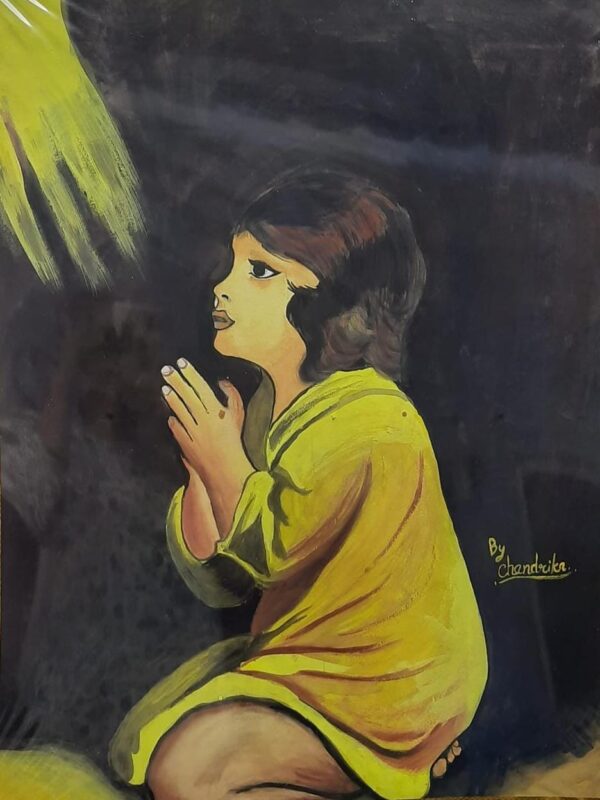 A Little boy is praying water color painting